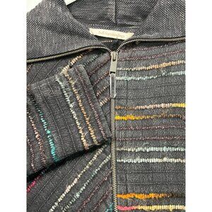 Soft Surroundings Women's Multicolor Distressed Zip-Up Jacket Pockets Large Cott